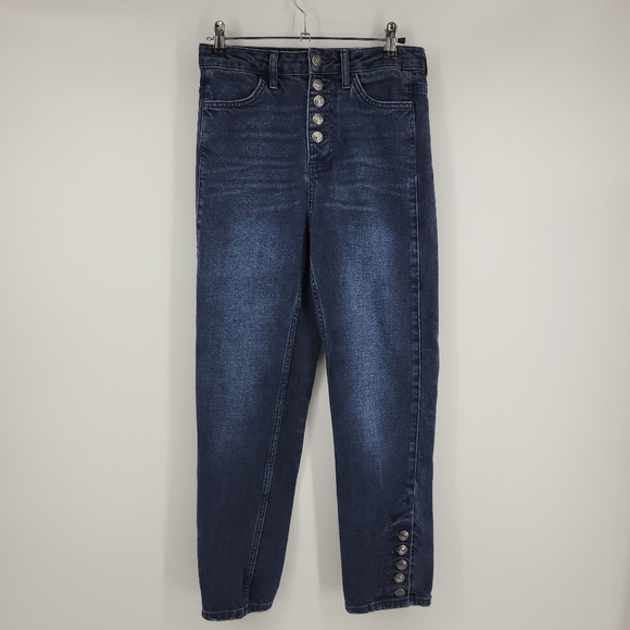Topshop Moto Womens Dark Wash Faded Jeans With 5 Button Front & Leg Size 26 - Picture 3 of 10